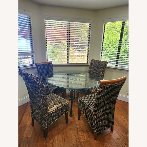 Used Wrought Iron & Rattan Table Glass Top for sale on AptDeco