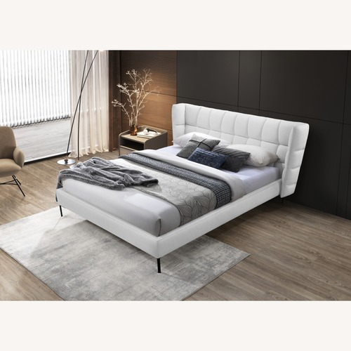 Used White Faux Leather Designer Queen Bed for sale on AptDeco