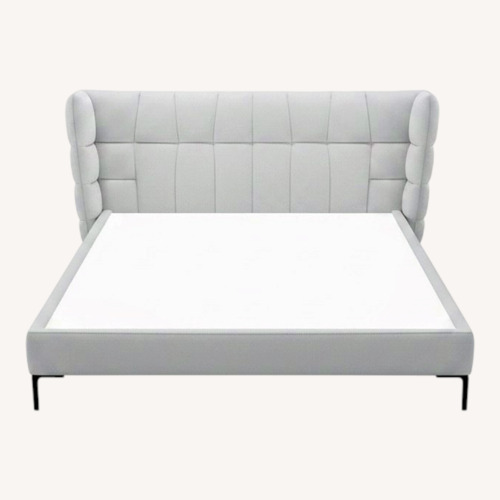 Used White Faux Leather Designer Queen Bed for sale on AptDeco