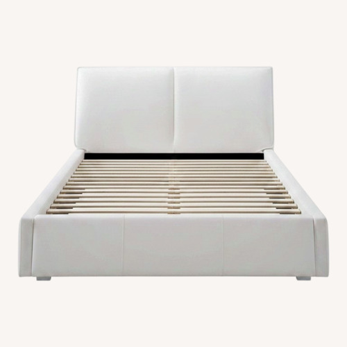 Used White Faux Leather Designer Queen Bed for sale on AptDeco