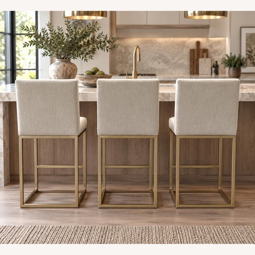 Used Restoration Hardware Emery Counter Stools – 3 | Sand | Brass for sale on AptDeco