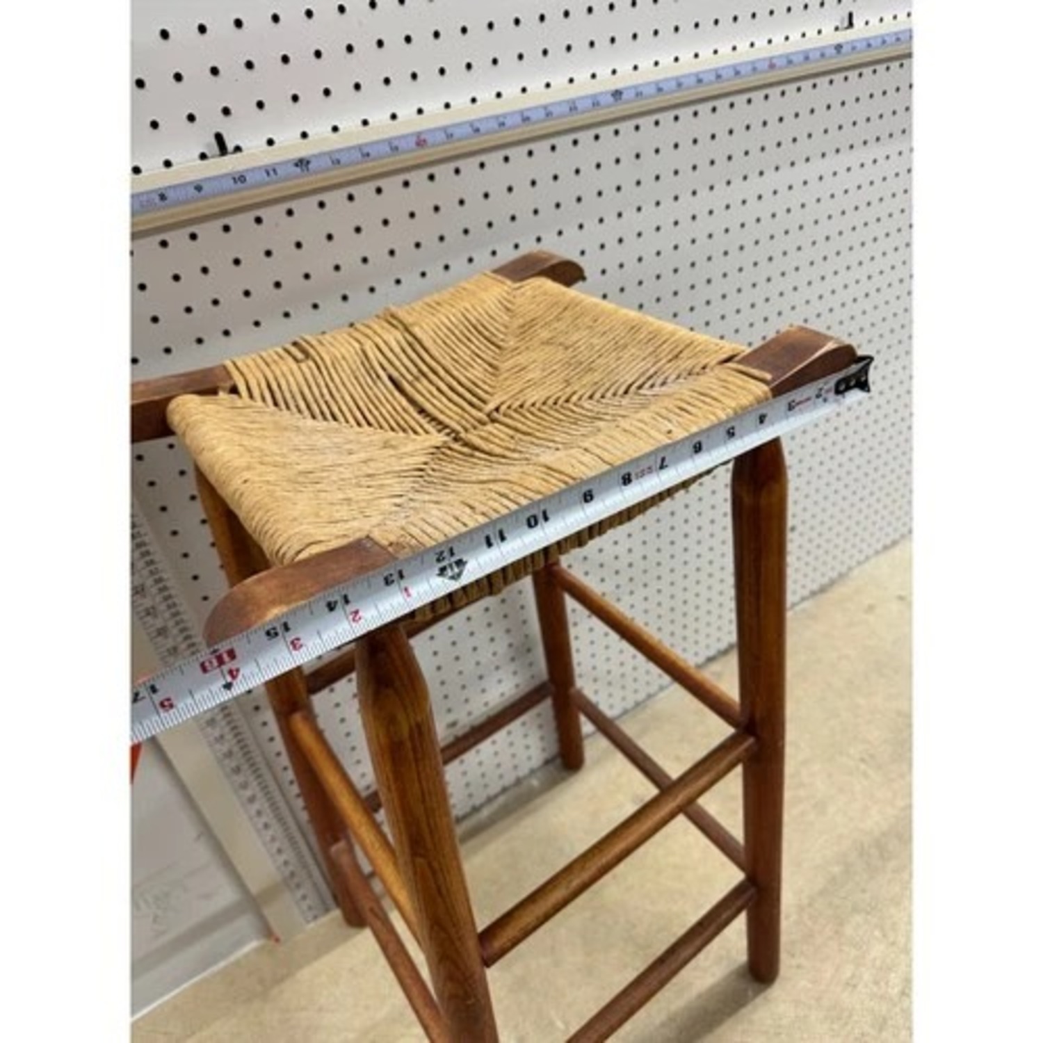 Wooden Rush Seat Bar Stool Rustic Farmhouse - image-5