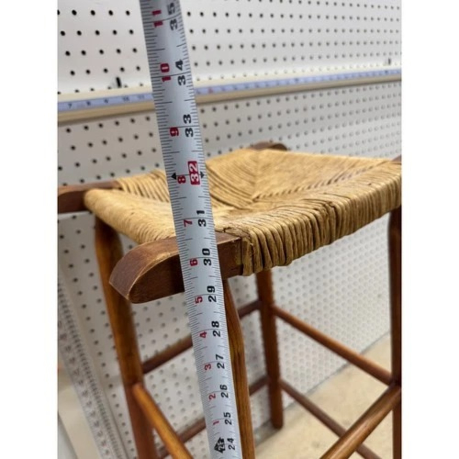 Wooden Rush Seat Bar Stool Rustic Farmhouse - image-4