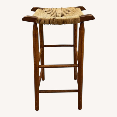 Used Wooden Rush Seat Bar Stool Rustic Farmhouse for sale on AptDeco