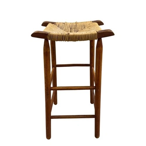 Used Wooden Rush Seat Bar Stool Rustic Farmhouse for sale on AptDeco