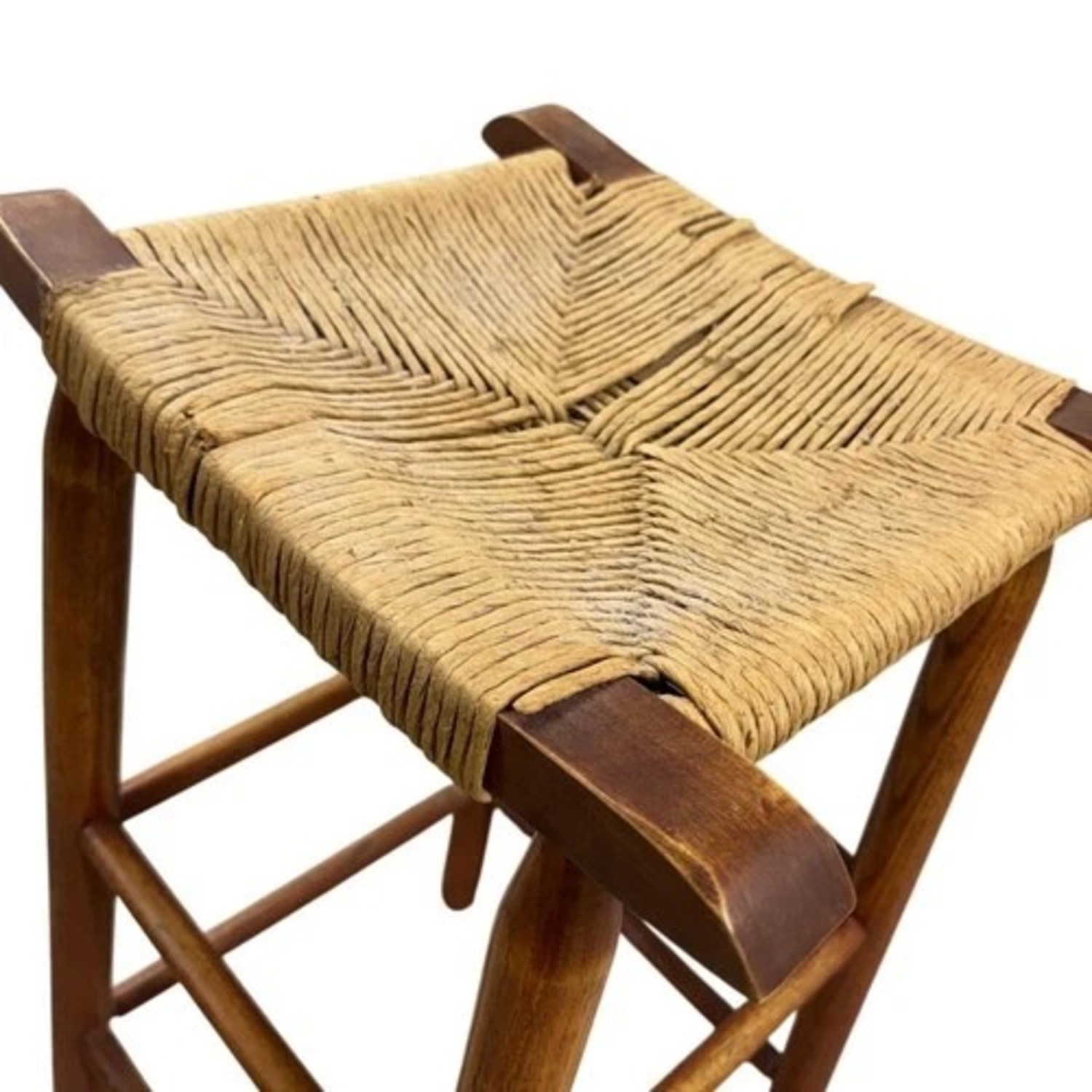 Wooden Rush Seat Bar Stool Rustic Farmhouse - image-3