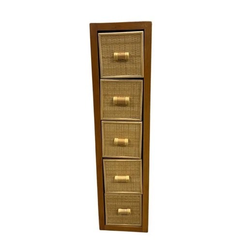 Used Rattan 5 Drawer Narrow Cabinet Wood Boho Storage for sale on AptDeco