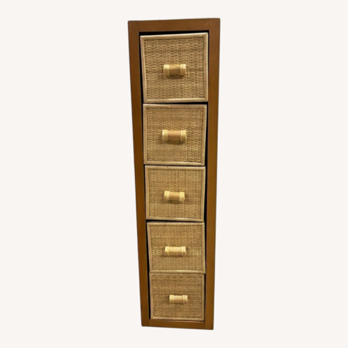 Used Rattan 5 Drawer Narrow Cabinet Wood Boho Storage for sale on AptDeco
