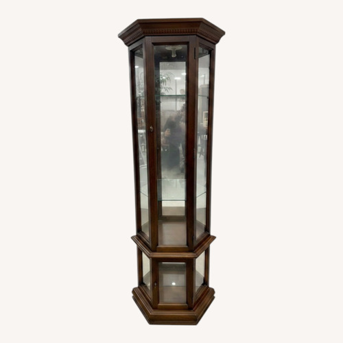 Used Pulaski Corner Curio Cabinet Lighted Glass Cherry for sale on AptDeco