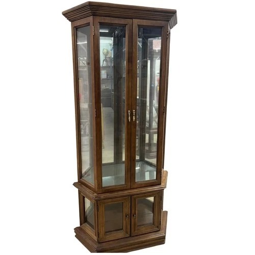 Used Lighted Glass Curio Cabinet Wood Display Case for sale on AptDeco