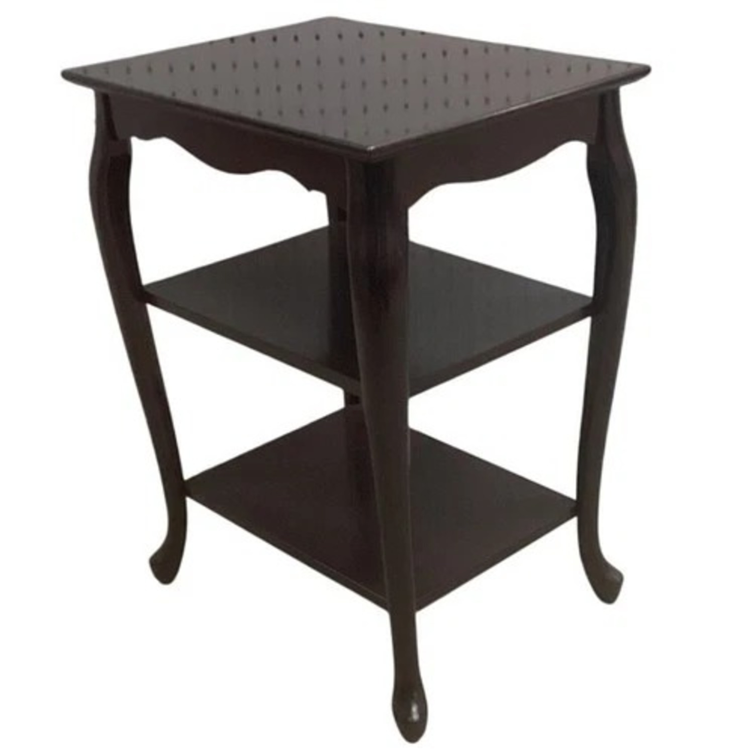 Dark Wood End Table 2 Shelf Curved Legs - image-2