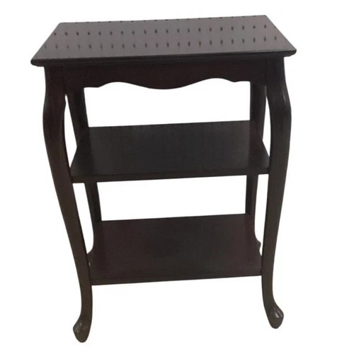 Used Dark Wood End Table 2 Shelf Curved Legs for sale on AptDeco