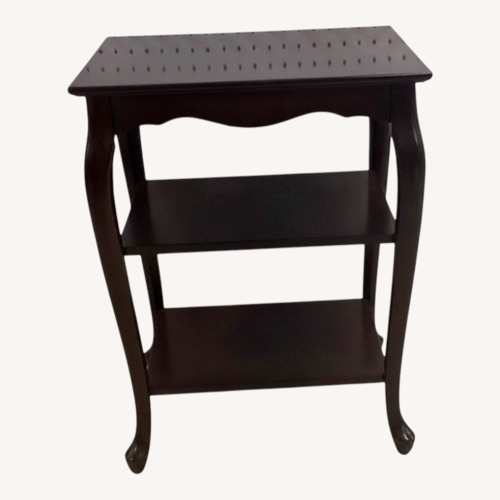 Used Dark Wood End Table 2 Shelf Curved Legs for sale on AptDeco