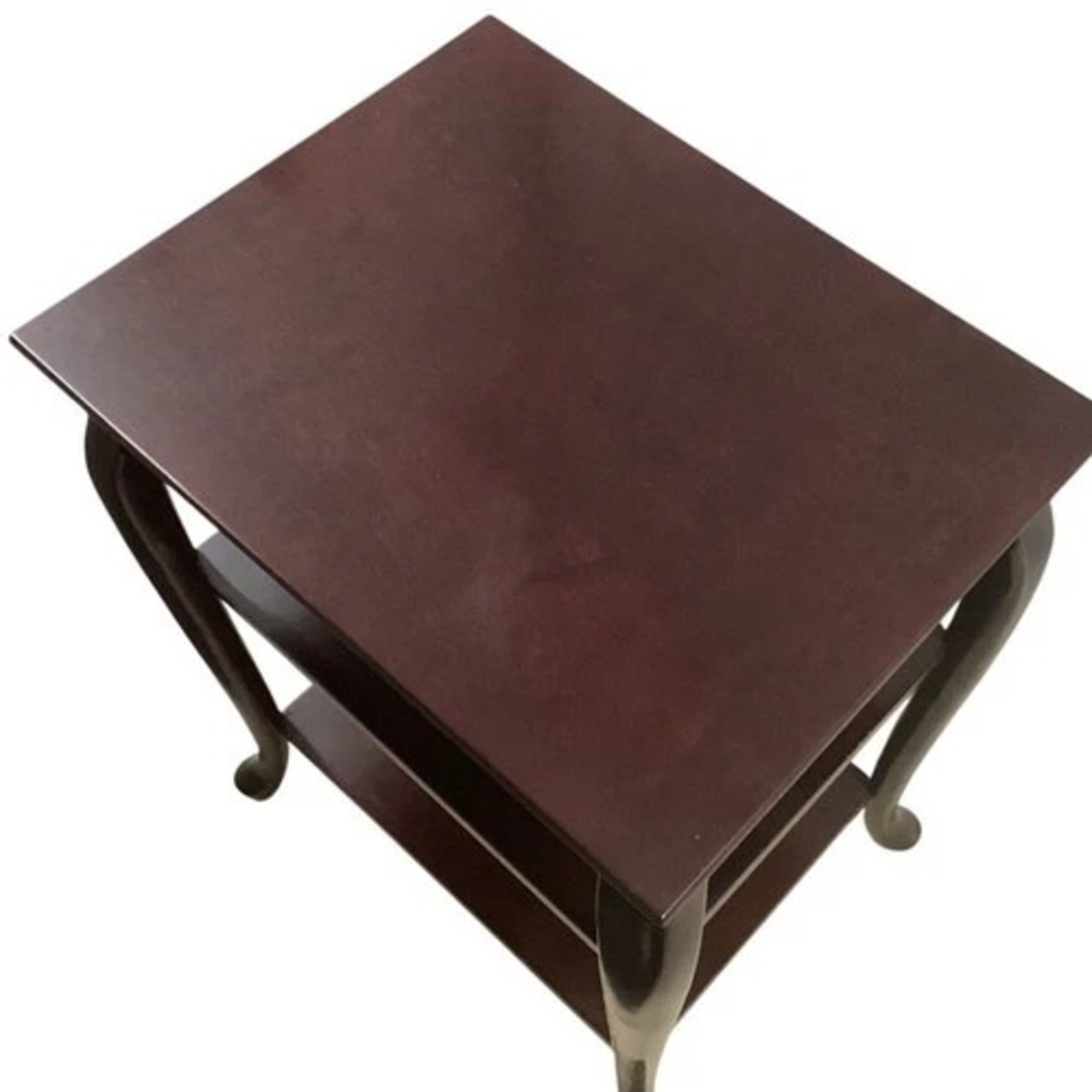 Dark Wood End Table 2 Shelf Curved Legs - image-4