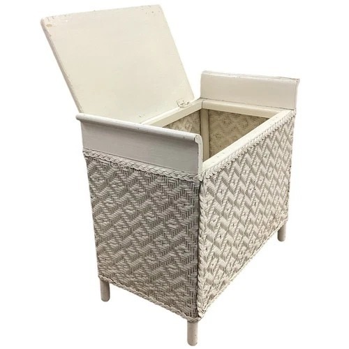 Used White Wicker Storage Bench Hinged Lid Cottage for sale on AptDeco