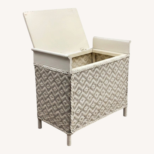 Used White Wicker Storage Bench Hinged Lid Cottage for sale on AptDeco