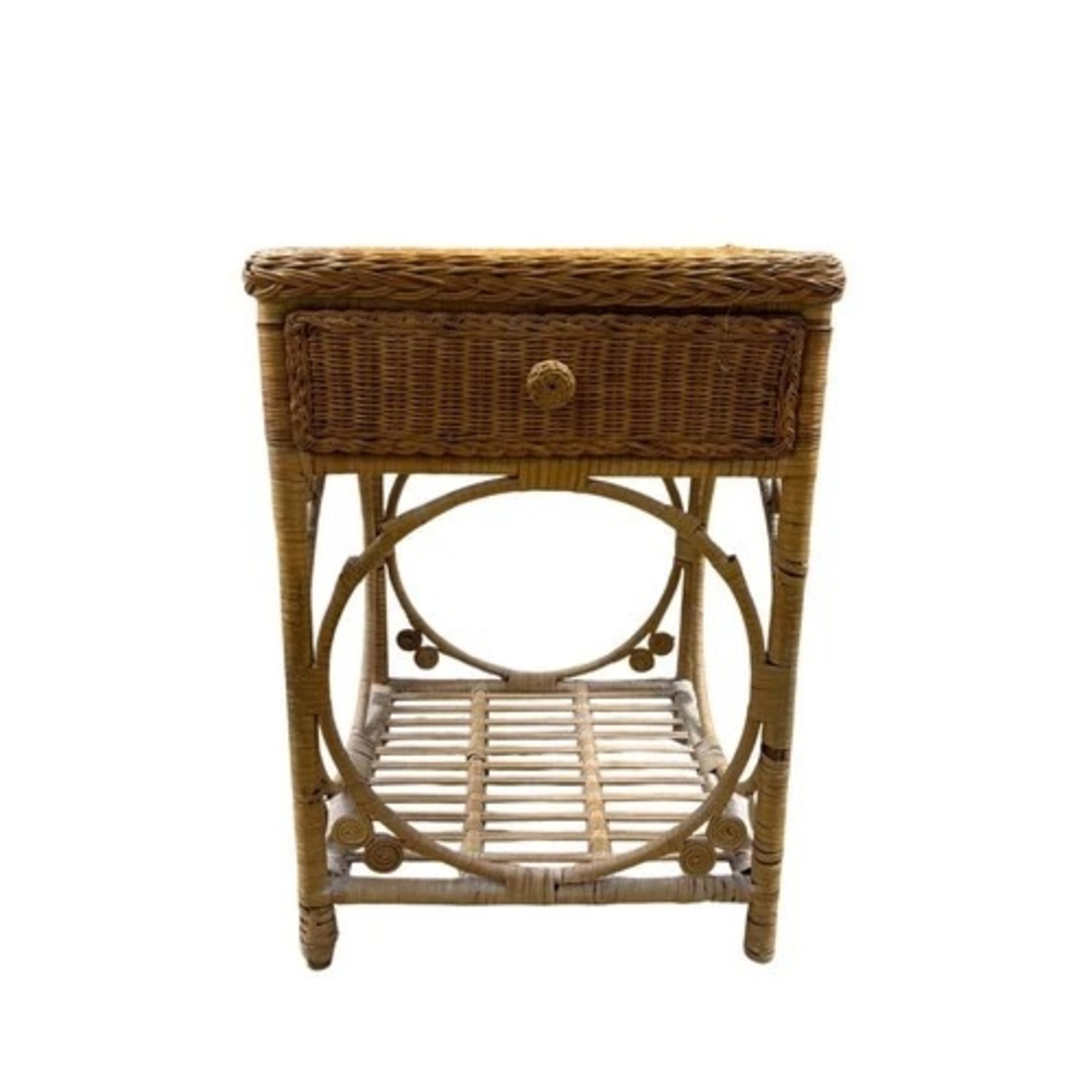 Vintage Wicker Rattan 1-Drawer Side Table - image-3