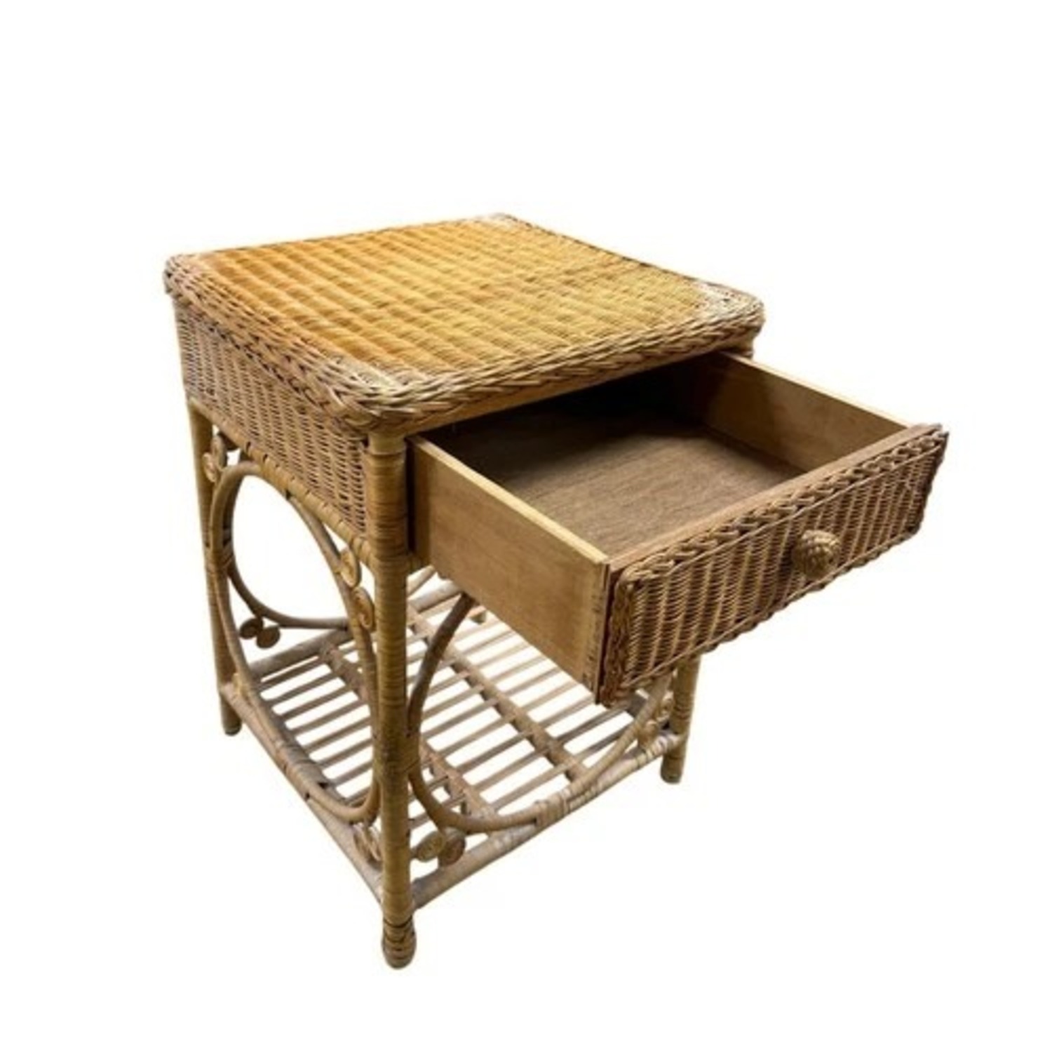 Vintage Wicker Rattan 1-Drawer Side Table - image-5