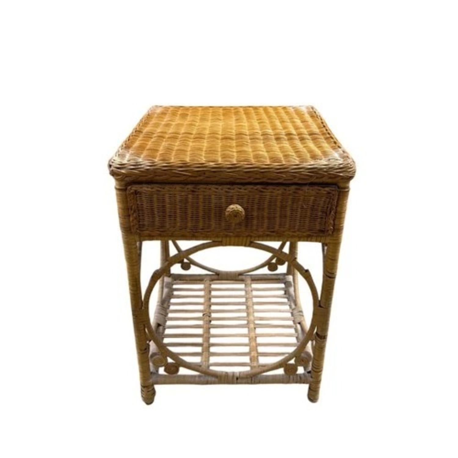 Vintage Wicker Rattan 1-Drawer Side Table - image-2