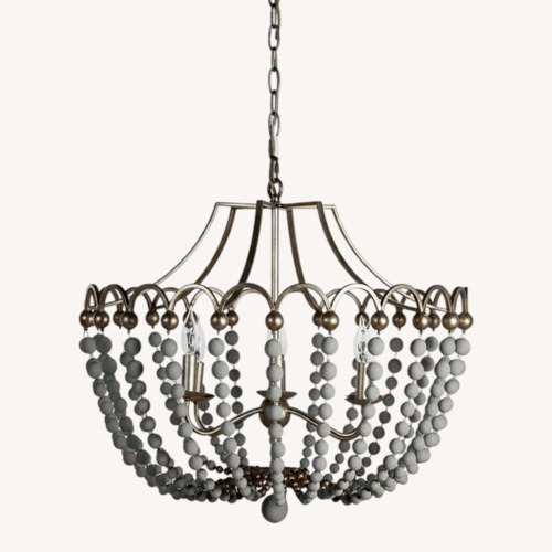 Used Champagne Silver & White Wood Bead Chandelier for sale on AptDeco