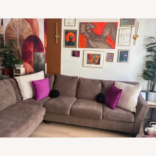 Used Light Brown Velvet 2 Piece Sectional for sale on AptDeco
