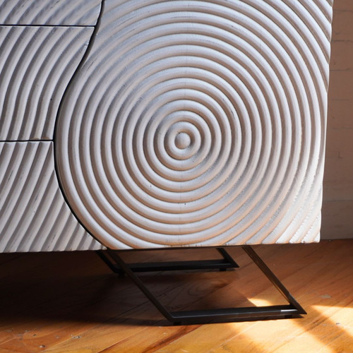 Used White Wooden Credenza with Engraved Front for sale on AptDeco