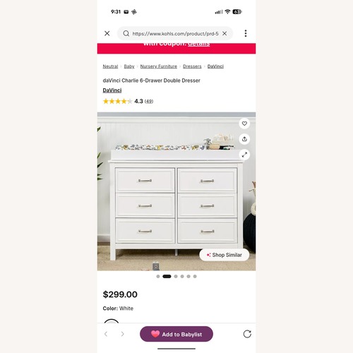 Used Davinci White Wood Dresser for sale on AptDeco