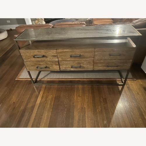 Used Bassett Industrial Wood and Metal Console Table for sale on AptDeco
