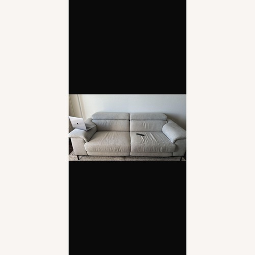 Used Living Spaces Linen Recliner Sofa for sale on AptDeco