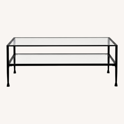 Used Pottery Barn Tanner 48”Glass & Iron Coffee Table for sale on AptDeco