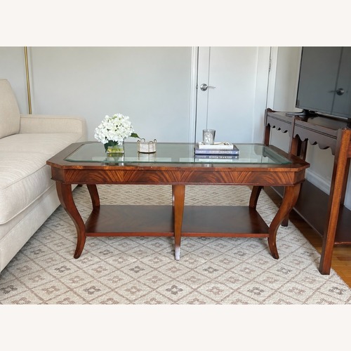 Used Ethan Allen Glass Top Wood Coffee Table for sale on AptDeco