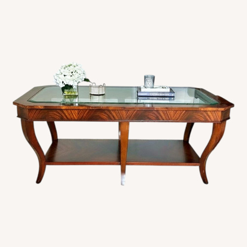 Used Ethan Allen Glass Top Wood Coffee Table for sale on AptDeco