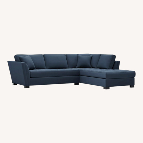 Used Rooms To Go Blue Microsuede 2 Piece Sectional for sale on AptDeco