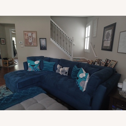 Used Rooms To Go Blue Microsuede 2 Piece Sectional for sale on AptDeco