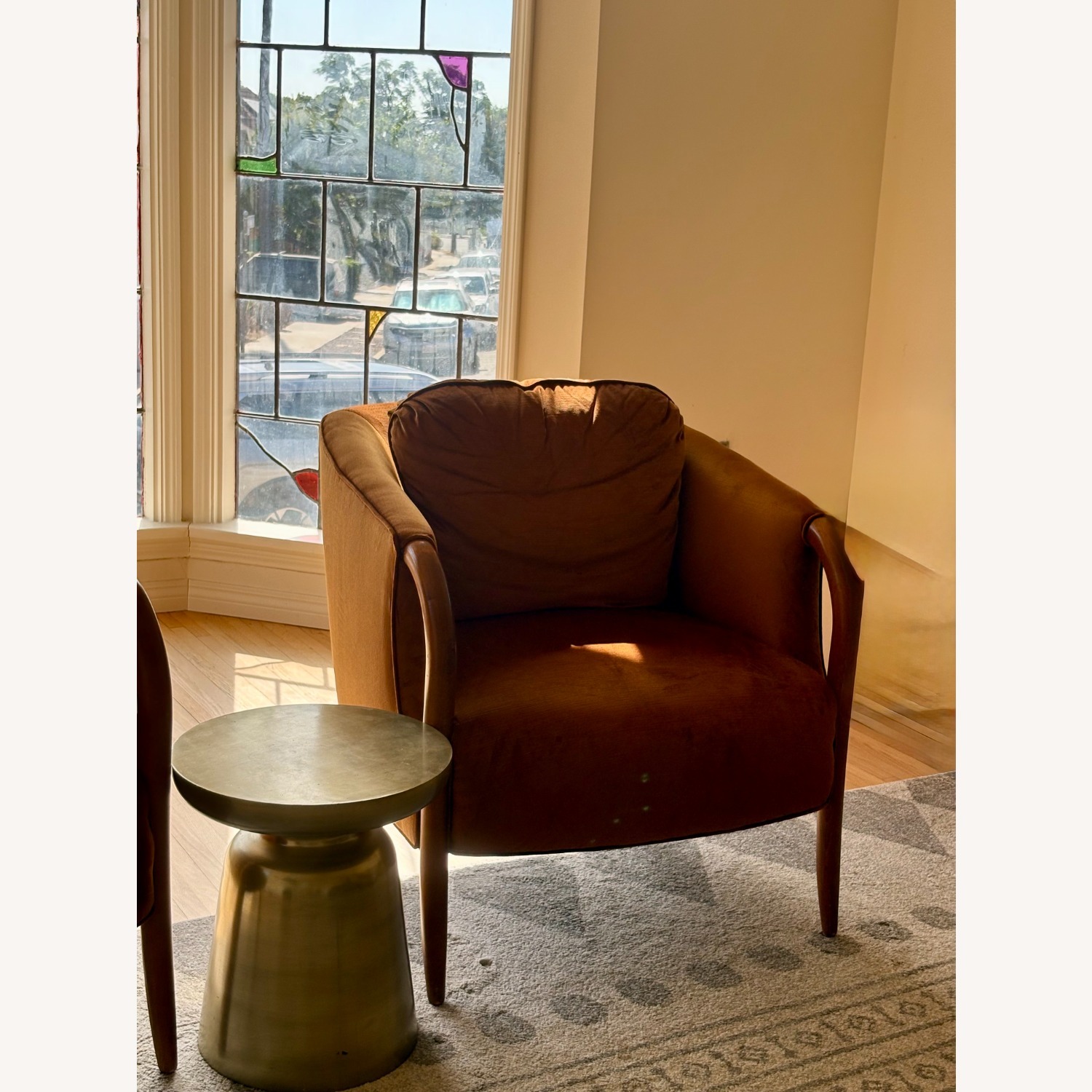 Refurbished Barrel Chairs in Amber Velvet Pair - image-9