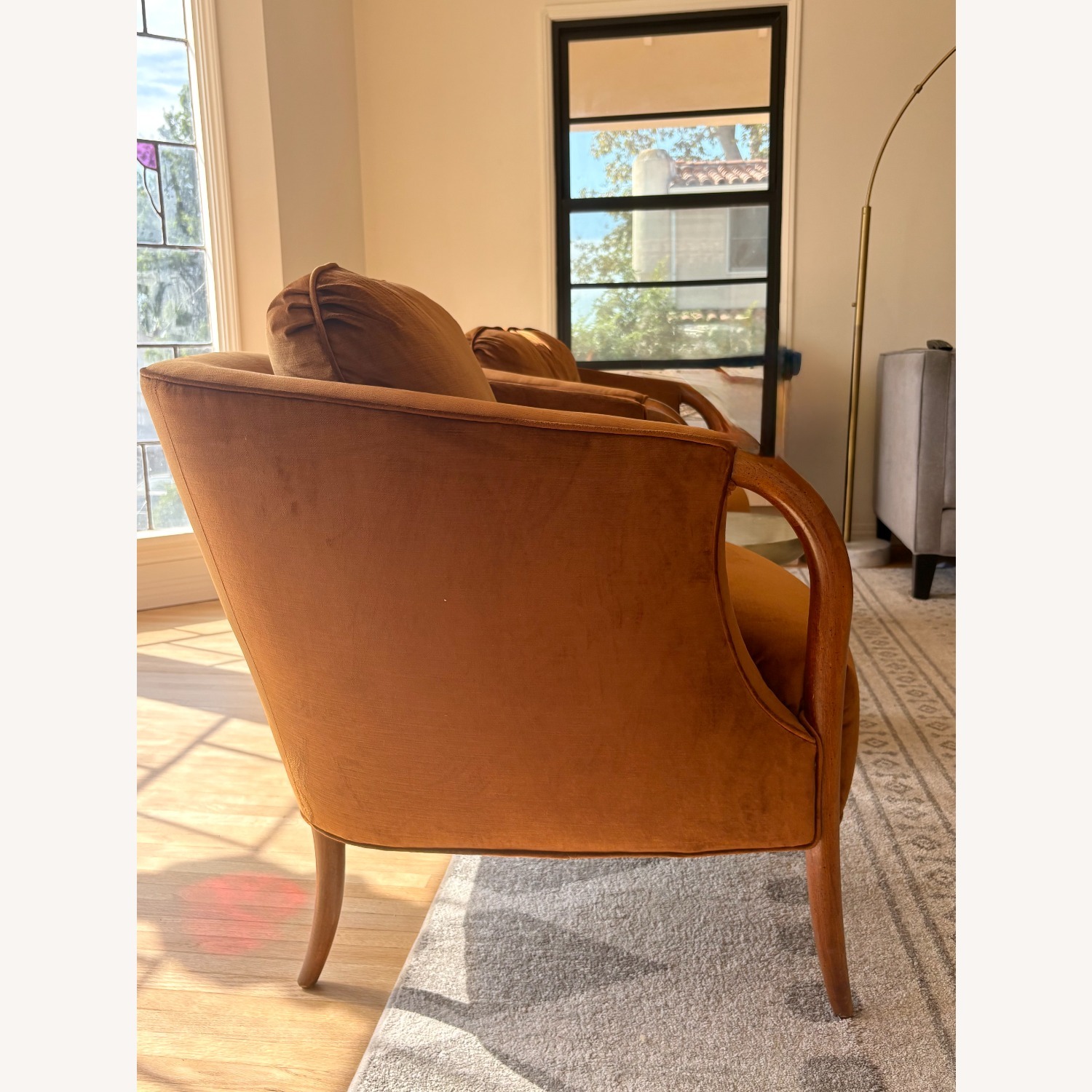 Refurbished Barrel Chairs in Amber Velvet Pair - image-4