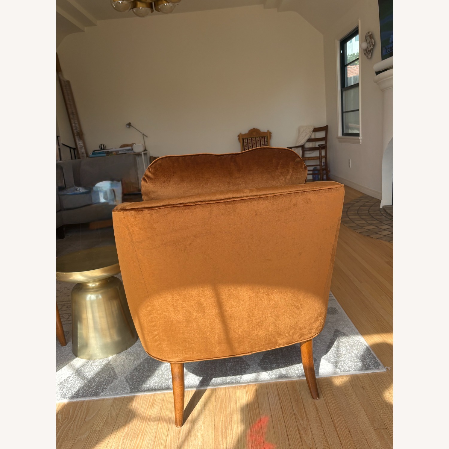 Refurbished Barrel Chairs in Amber Velvet Pair - image-3