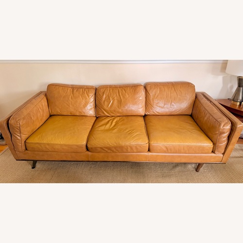 Used AllModern Leather Sofa Tan Cognac for sale on AptDeco