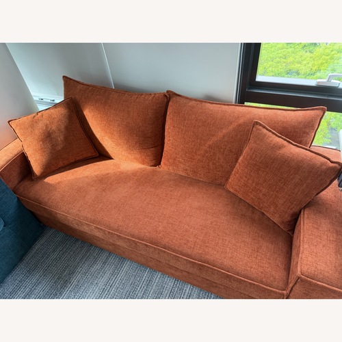 Used Wayfair Alcantara Orange Fabric 3+ Seater Sofa for sale on AptDeco