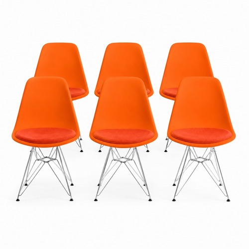 Used Eames Molded Plastic Chairs, Orange Pads, Set of 16 for sale on AptDeco