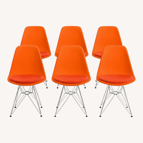 Used Eames Molded Plastic Chairs, Orange Pads, Set of 16 for sale on AptDeco
