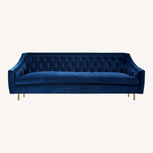 Used Kim Salmela Coco Sofa Indigo Blue Tufted Velvet for sale on AptDeco