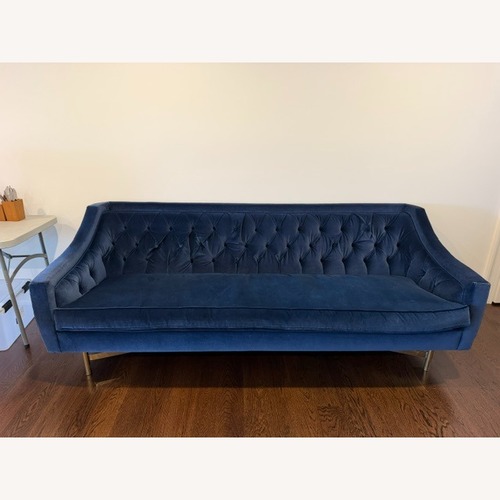 Used Kim Salmela Coco Sofa Indigo Blue Tufted Velvet for sale on AptDeco