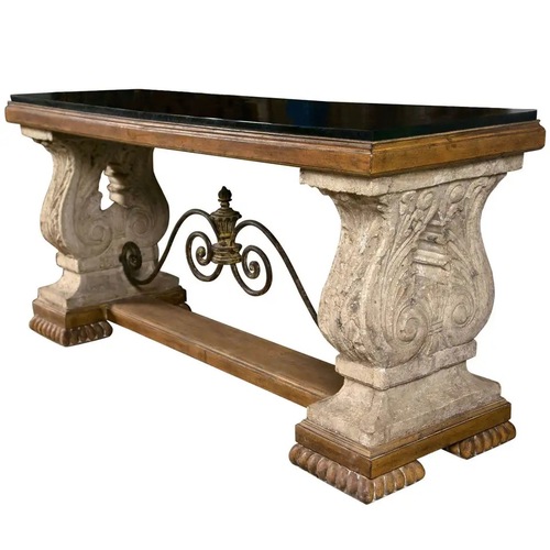 Used Italianate/Tuscan Style Carved Granite-Top Table for sale on AptDeco
