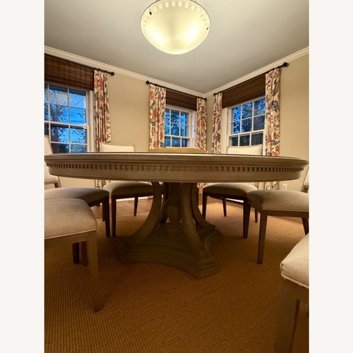 Used Restoration Hardware Antique Grey Pedestal Dining Table for sale on AptDeco