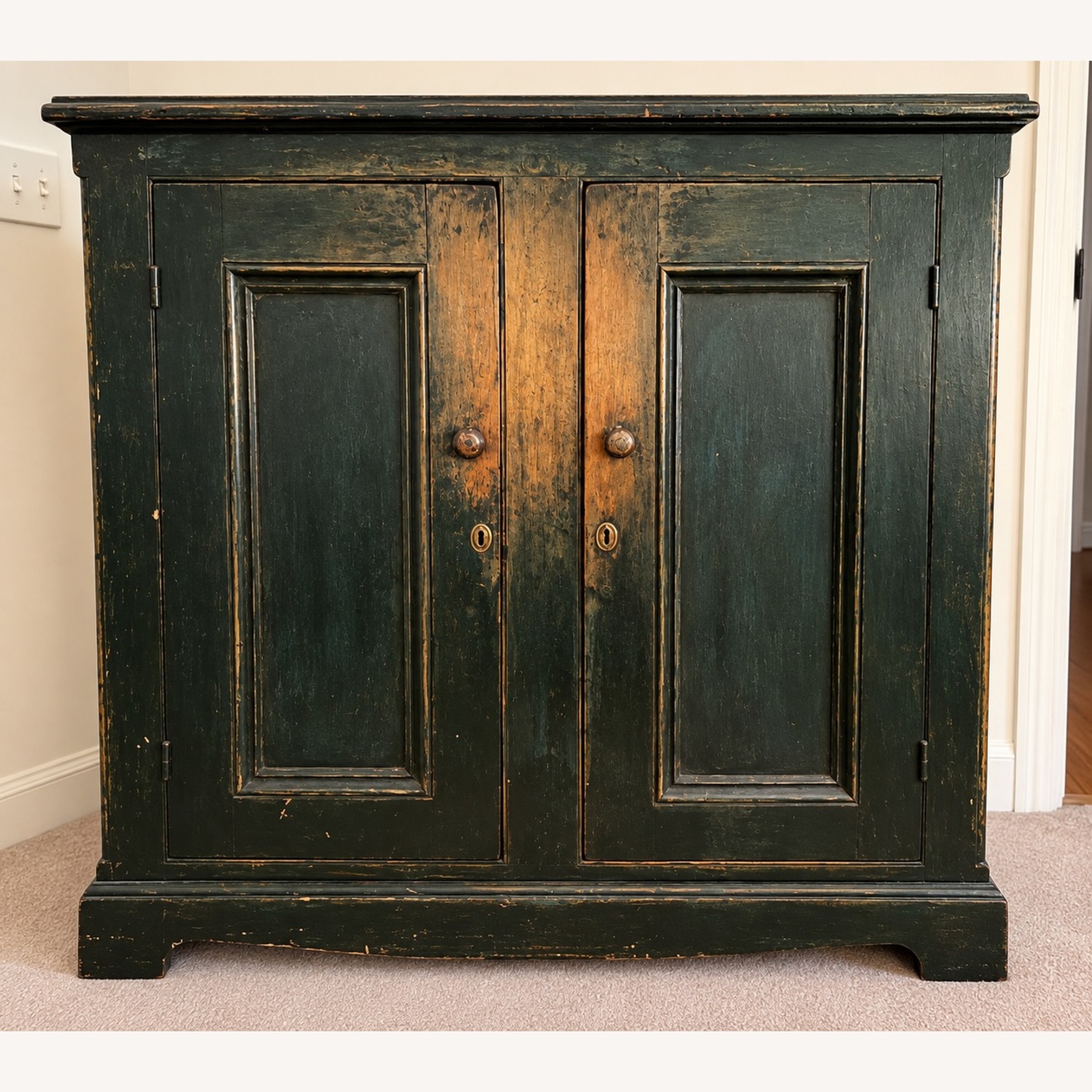     Vintage Distressed Green Wood Two-Door Cabinet - image-1