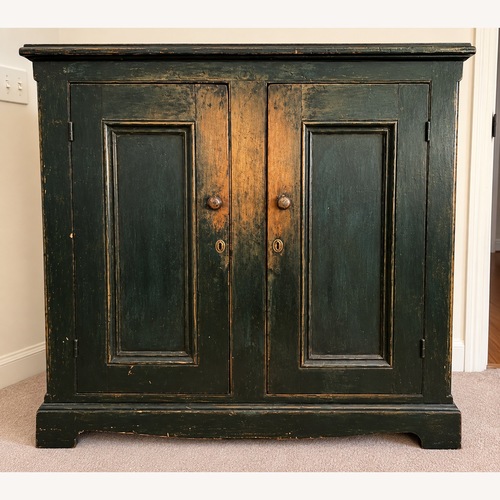 Used Vintage Distressed Green Wood Two-Door Cabinet for sale on AptDeco