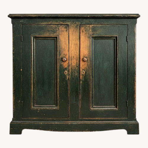 Used Vintage Distressed Green Wood Two-Door Cabinet for sale on AptDeco