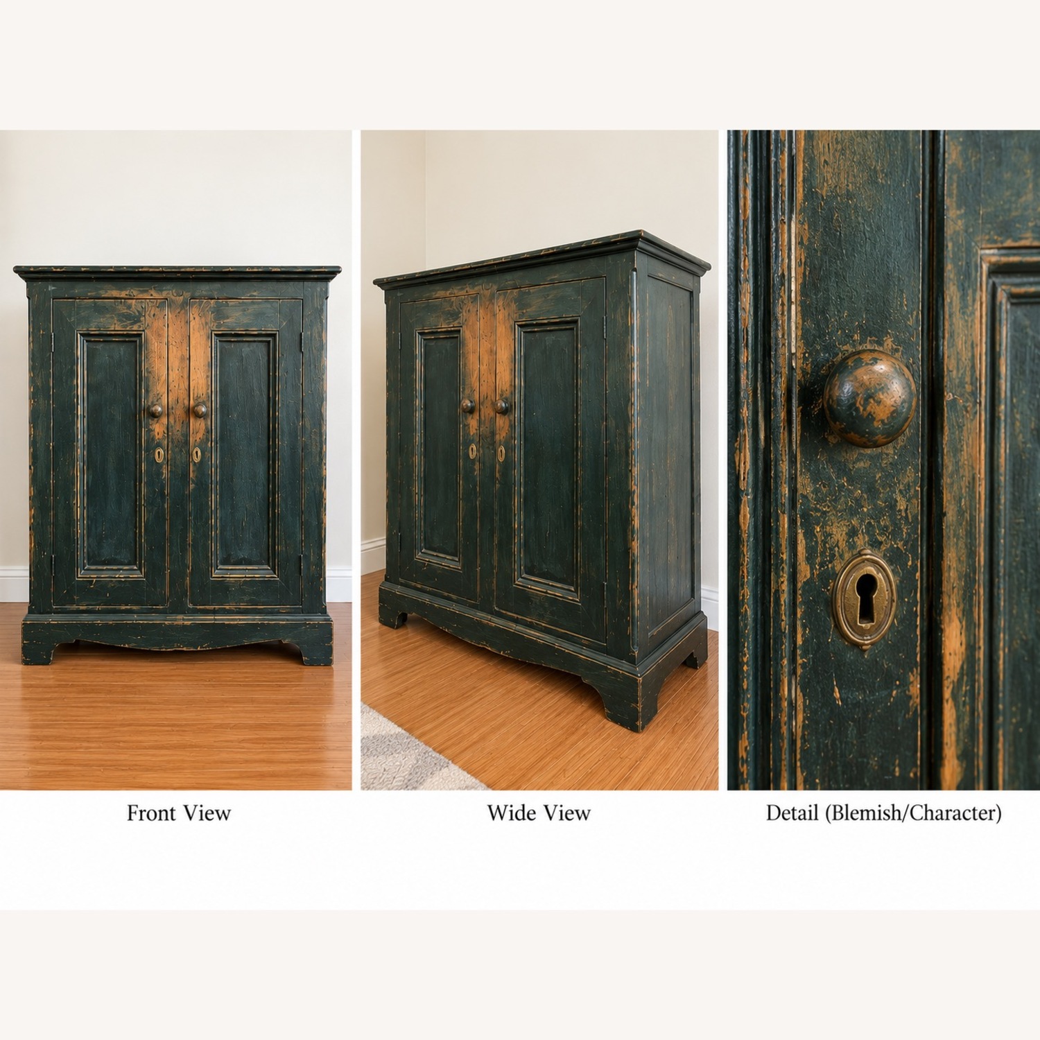     Vintage Distressed Green Wood Two-Door Cabinet - image-3
