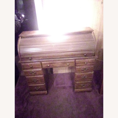 Used Vintage Dark Brown Wooden Roll Top Desk for sale on AptDeco